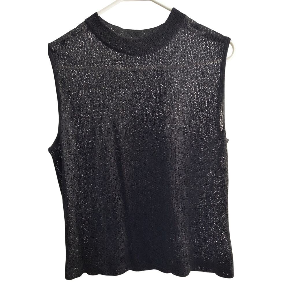 St. John Basics Knit Sleeveless Top Women's Sz L Black Open-Weave Classic Staple - Picture 8 of 16